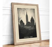 Manhattan Skyline Vintage Framed Wall Art Print A3 (42×29.7cm) Oak, Wall Decor for Living Room, Bedroom, Office & Home, Ready to Hang, Art Gift