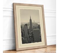 Manhattan Skyline Vintage Framed Wall Art Print A4 (29.7×21cm) Oak, Wall Decor for Living Room, Bedroom, Office & Home, Ready to Hang, Art Gift