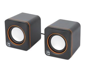 Manhattan Stereo 2.0 Speakers for PC or Laptop, USB Input and Power Supply, 1 Pair, Plug & Play Black/Orange 102698