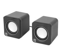 Manhattan 2600 Series Speaker System Two Speakers Black/Silver USB for Stereo Audio and Power Output: 2x 3W Decent Sound Integrated rotary volume control USB-C/USB-A Adapter Cable 1.4m