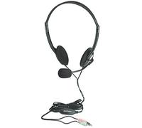 Manhattan Stereo On-Ear Headset (3.5mm), Microphone Boom, In-Line Volume Control, Foam Earpads, Standard 2x 3.5mm stereo jack/plug for audio/mic use, cable 2m, Black, Three Year Warranty, Blister