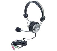 Manhattan Stereo Over-Ear Headset (3.5mm), Microphone Boom (padded), Adjustable Steel Headband, In-Line Volume Control, Ear Cushions, Std 2x 3.5mm stereo jack/plug for audio/mic use, cable 2.5m, 3 Year Warranty