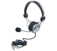Manhattan Stereo Over-Ear Headset (3.5mm), Microphone Boom (padded), Adjustable Steel Headband, In-Line Volume Control, Ear Cushions, Std 2x 3.5mm stereo jack/plug for audio/mic use, cable 2.5m, 3 Year Warranty