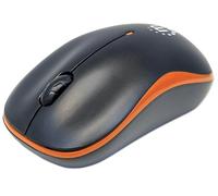 Manhattan Success Wireless Mouse, Black/Orange, 1000dpi, 2.4Ghz (up to 10m), USB, Optical, Three Button with Scroll Wheel, USB micro receiver, AA battery (included), Low friction base, Three Year Warr