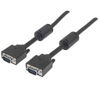 Manhattan SVGA Monitor Cable with Ferrite Cores, HD15, 10m, Male to Male, Shielded with Ferrite Cores to help minimise EMI interference for improved video transmission, Black, Lifetime Warranty