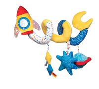 Manhattan Toy Space Themed Rocket Soft Baby Travel Spiral with Baby-safe Mirror, Elastic Pull Cord and Rattle Chime
