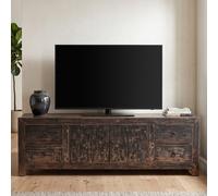 Manhattan TV Unit - 2 Door - 4 Drawer - 180cm - Medium - Black - Distressed Pine Wood