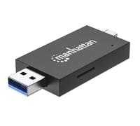 Manhattan USB-A / USB-C combo Multi-Card Reader/Writer, 5 Gbps (USB 3.2 Gen1 aka USB 3.0), Male to microSD and SD/MMC Slots, Mini Format, SuperSpeed USB, Windows or Mac, Black/Transparent, Three Year 