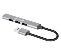 Manhattan USB-A 4-Port Hub, 4x USB-A Ports (1x 5 Gbps USB 3.2 Gen1 aka USB 3.0, 3 x 480 Mbps USB 2.0), Bus Powered, Aluminium, Space Grey, Three Year Warranty