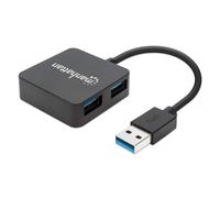 Manhattan USB-A 4-Port Hub, 4x USB-A Ports, 5 Gbps (USB 3.2 Gen1 aka USB 3.0), Bus Power, Fast charging x1 Port up to 0.9A or x4 Ports with power jack (not included), SuperSpeed USB, Black, Three Year