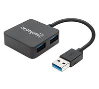 Manhattan USB-A 4-Port Hub, 4x USB-A Ports, 5 Gbps (USB 3.2 Gen1 aka USB 3.0), Bus Power, Fast charging x1 Port up to 0.9A or x4 Ports with power jack (not included), Black, 3 Year Warranty, Blister