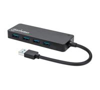 Manhattan USB-A 4-Port Hub, 4x USB-A Ports, 5 Gbps (USB 3.2 Gen1 aka USB 3.0), Bus Power, SuperSpeed USB, Black, Three Year Warranty, Equivalent to ST4300PBU3 & ST4300MINU3B
