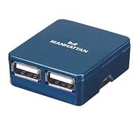 Manhattan USB-A 4-Port Micro Hub, 4x USB-A Ports, Blue, 480 Mbps (USB 2.0), Bus Power, Hi-Speed USB, Three Year Warranty, Blister