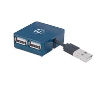 Manhattan USB-A 4-Port Micro Hub, 4x USB-A Ports, Blue, 480 Mbps (USB 2.0), Bus Power, Hi-Speed USB, Three Year Warranty, Equivalent to ST4200MINI2