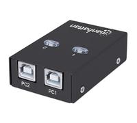 Manhattan USB-A Automatic Sharing Switch, 2x USB-B Ports, 480 Mbps (USB 2.0), Dual Control (Auto-Sensing or Manual), Bus Powered, Hi-Speed USB, inc 1x 1.5m USB-A to USB-B cable, Black