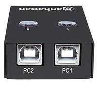 Manhattan USB-A Automatic Sharing Switch, 2x USB-B Ports, 480 Mbps (USB 2.0), Dual Control (Auto-Sensing or Manual), Bus Powered, Hi-Speed USB, inc 1x 1.5m USB-A to USB-B cable, Black