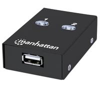 Manhattan USB-A Automatic Sharing Switch, 2x USB-B Ports, 480 Mbps (USB 2.0), Dual Control (Auto-Sensing or Manual), Bus Powered, Hi-Speed USB, inc 1x 1.5m USB-A to USB-B cable, Black, Three Year Warr