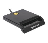 Manhattan USB-A Contact Smart Card Reader, 12 Mbps, Friction type compatible, External, Windows or Mac, Cable 105cm, Black, Blister