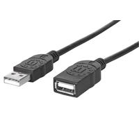 Manhattan USB-A Extension Cable, 1m, Male to Female, USB 2.0, 480 Mbps, Hi-Speed USB, Black, Lifetime Warranty, Equivalent to USBEXTAA3BK