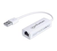 Manhattan USB-A Fast Ethernet Adapter, 10/100 Mbps Network, 480 Mbps (USB 2.0), Hi-Speed USB, RJ45, White, Three Year Warranty