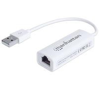 Manhattan USB-A Fast Ethernet Adapter, 10/100 Mbps Network, 480 Mbps (USB 2.0), Hi-Speed USB, RJ45, White, Three Year Warranty, Blister