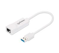 Manhattan USB-A Gigabit Network Adapter, White, 10/100/1000 Mbps Network, USB 3.0, Ethernet, RJ45, Three Year Warranty, Equivalent to USB31000SW.