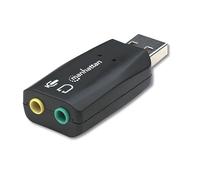 Manhattan USB-A Sound Adapter, USB-A to 3.5 mm Mic-in and Audio-Out ports, 480 Mbps (USB 2.0), Supports 3D and Virtual 5.1 Surround Sound
