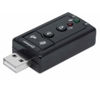 Manhattan USB-A Sound Adapter, USB-A to 3.5mm Mic-in and Audio-Out ports, 480 Mbps (USB 2.0), 7.1-Channel Virtual 3D Surround Sound, Internal Amplifier and Volume Controls, Hi-Speed USB, Three Year Wa