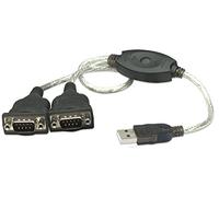 Manhattan USB-A to 2x Serial Ports Converter cable, 45cm, Male to Male, Serial/RS232/COM/DB9, Prolific PL-2303RA Chip, Black/Silver cable, Blister