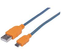 Manhattan USB-A to Micro-USB Braided Cable, 1m, Male to Male, 480 Mbps (USB 2.0), Hi-Speed USB, Blue/Orange, Lifetime Warranty, Blister