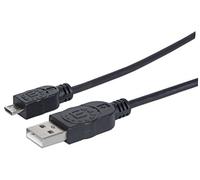 Manhattan USB-A to Micro-USB Cable, 0.5m, Male to Male, Black, 480 Mbps (USB 2.0), Hi-Speed USB, Lifetime Warranty, Polybag