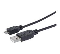 Manhattan USB-A to Micro-USB Cable, 1.8m, Male to Male, Black, 480 Mbps (USB 2.0), Hi-Speed USB, Lifetime Warranty, Equivalent to UUSBHAUB6.