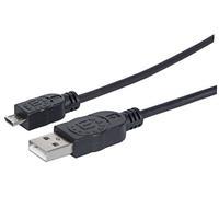 Manhattan USB-A to Micro-USB Cable, 1m, Male to Male, Black, 480 Mbps (USB 2.0), Hi-Speed USB, Lifetime Warranty, Blister