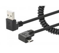 Manhattan USB-A to Micro-USB Cable, 1m, Male to Male, Black, 480 Mbps (USB 2.0), Tangle Resistant Curly Design, Angled Connectors, Ideal for Charging Cabinets/Carts, Hi-Speed USB, Lifetime Warranty