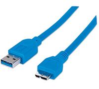 Manhattan USB-A to Micro-USB Cable, 2m, Male to Male, Blue, 5 Gbps (USB 3.2 Gen1 aka USB 3.0), SuperSpeed USB, Lifetime Warranty, Polybag