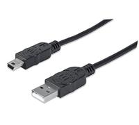 Manhattan USB-A to Mini-USB Cable, 1.8m, Male to Male, Black, 480 Mbps (USB 2.0), Hi-Speed USB, Lifetime Warranty, Polybag