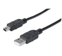 Manhattan USB-A to Mini-USB Cable, 1.8m, USB 2.0, 480 Mbps, Hi-Speed USB, Black, Lifetime Warranty, Equivalent to USB2HABM2M except 20cm shorter