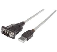 Manhattan USB-A to Serial Converter cable, 1.8m, Male to Male, Serial/RS232/COM/DB9, Prolific PL-2303RA Chip, Black/Silver cable, Polybag