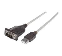 Manhattan USB-A to Serial Converter cable, 45cm, Male to Male, Serial/RS232/COM/DB9, FTDI FT232RL Chip, Black/Silver cable, Polybag