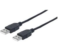 Manhattan USB-A to USB-A Cable, 1m, Male to Male, 480 Mbps (USB 2.0), Hi-Speed USB, Black, Lifetime Warranty, equivalent to USB2AA1M.