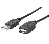 Manhattan USB-A to USB-A Extension Cable, 1.8m, Male to Female, 480 Mbps (USB 2.0), Hi-Speed USB, Black, Polybag
