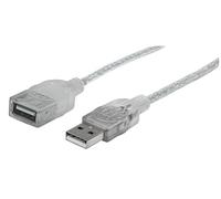 Manhattan USB-A to USB-A Extension Cable, 1.8m, Male to Female, 480 Mbps (USB 2.0), Hi-Speed USB, Translucent Silver, Lifetime Warranty, Polybag