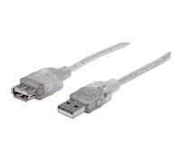 Manhattan USB-A to USB-A Extension Cable, 3m, Male to Female, Translucent Silver, 480 Mbps (USB 2.0), Hi-Speed USB, Lifetime Warranty, Equivalent to USBEXTAA10BK (except colour).