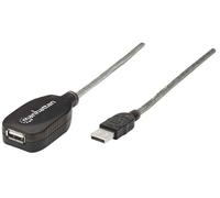 Manhattan USB-A to USB-A Extension Cable 5m – Active 480 Mbps (USB 2.0), Male to Female, Translucent