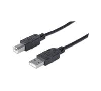Manhattan USB-A to USB-B Cable, 1.8m, Male to Male, Black, 480 Mbps (USB 2.0), Hi-Speed USB, Lifetime Warranty, Polybag
