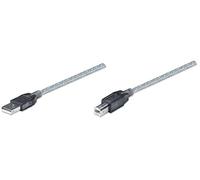 Manhattan USB-A to USB-B Cable, 11m, Male to Male, Active, 480 Mbps (USB 2.0), Built In Repeater, Hi-Speed USB, Translucent Silver, Three Year Warranty, Polybag