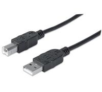 Manhattan USB-A to USB-B Cable, 3m, USB 2.0, 480 Mbps, Hi-Speed USB, Black, Lifetime Warranty, Equivalent to USB2HAB3M