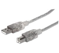 Manhattan USB-A to USB-B Cable, 3m, USB 2.0, 480 Mbps, Hi-Speed USB, Translucent Silver, Lifetime Warranty, Equivalent to USB2HAB10T