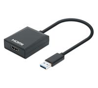 Manhattan USB-A to HDMI Cable 1080p@60Hz Converts USB 3.2 Gen1 (aka USB 3.0) signal to HDMI 15cm Black Male to Female Three Year Warranty Retail Box