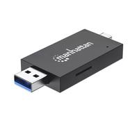 Manhattan USB-A / USB-C combo Multi-Card Reader/Writer 5 Gbps (USB 3.2 Gen1 aka USB 3.0) Male to microSD and SD/MMC Slots Mini Format SuperSpeed USB Windows or Mac Black/Transparent Three Year Warrant